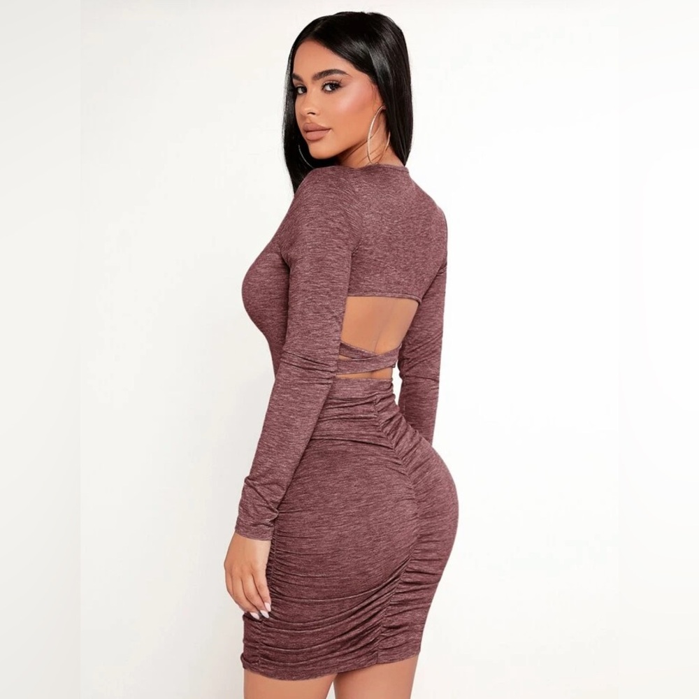 Elegant Long Sleeve Maroon Dress